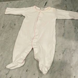 Kissy kissy footed sleeper onesie white w pink trim